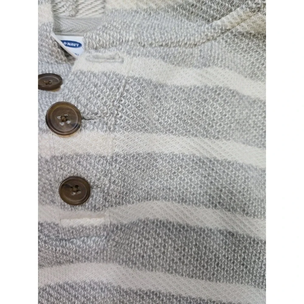 Old Navy Boys Long Sleeve Hooded Knit Baja Henley Gray White Striped Sz XL 14/16